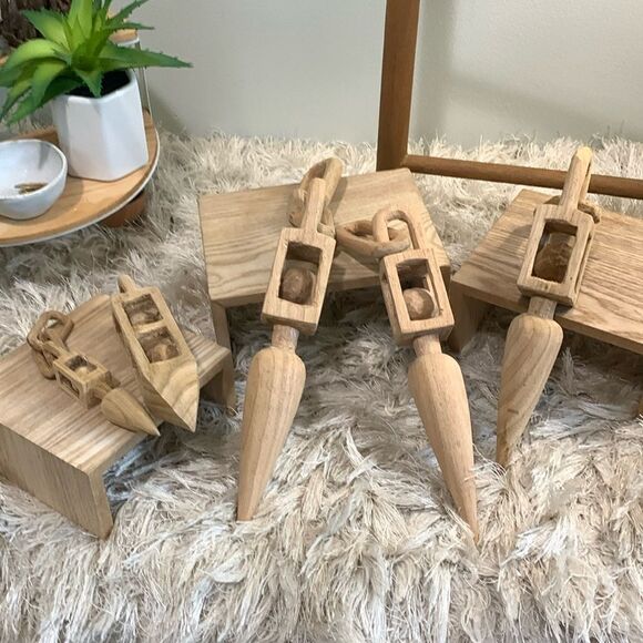 Bundle Of 5 Handcrafted Raw And Unfinished Wooden Accent Decor Pieces - Picture 1 of 17